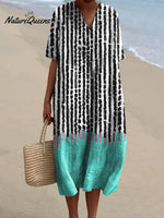 Women's Polka Dot Stripes Are Color-blocked Watercolor Splash Fluid Art Print Flowy Dress