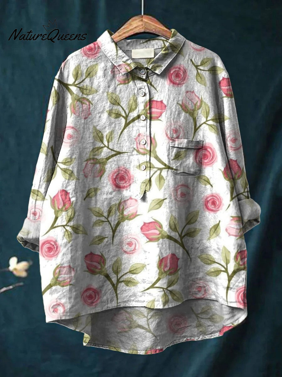 Women'sFlower Print Casual Cotton And Linen Shirt