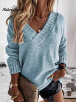 V-neck Long-sleeved Pullover Sweater Top