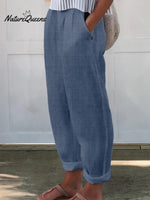 Women’s Printed Cotton And Linen Casual Pants Navy Blue / S