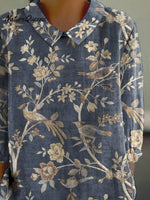 Women’s Art Print Casual Cotton And Linen 3/4 Sleeve Shirt