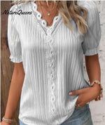 Women's Hollow Short Sleeve European and American Dress Shirt
