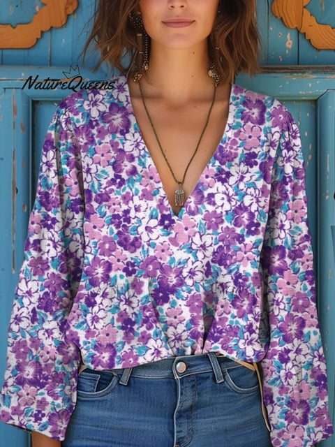 Retro Small Floral Pattern Printed Women's Casual Long Sleeve Comfortable Cotton Shirt