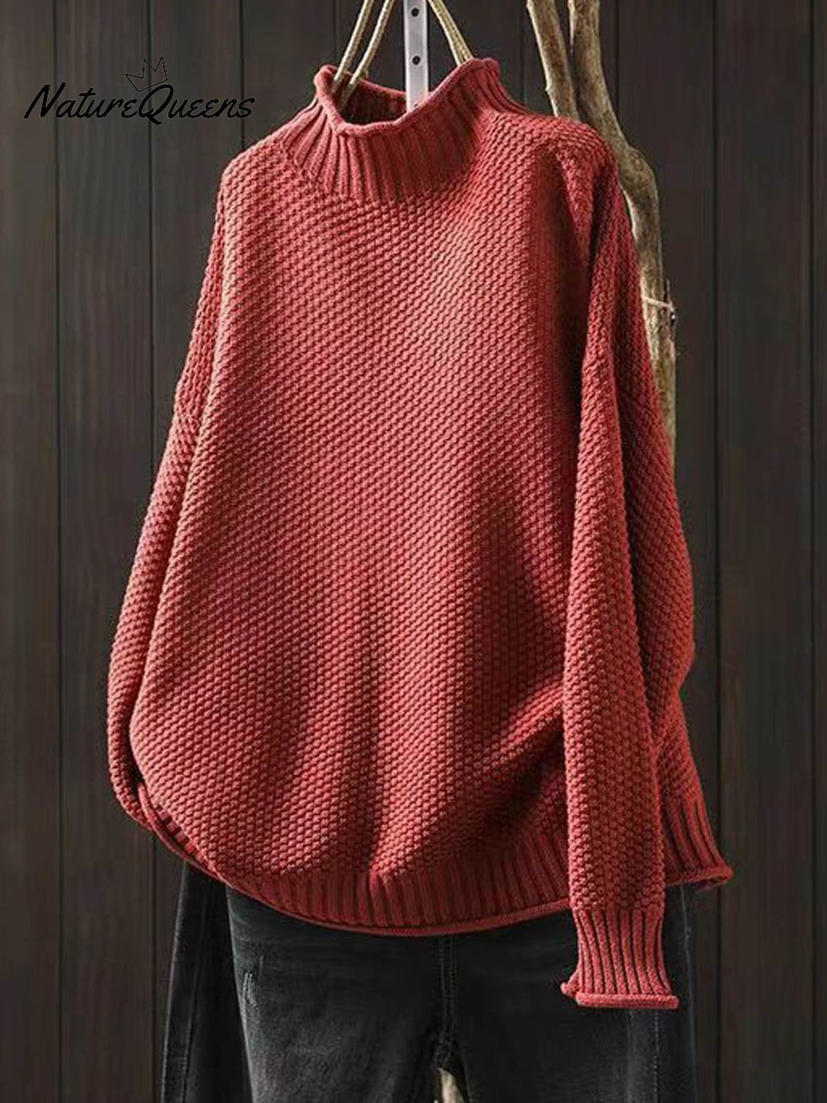 Women's Retro Solid Color Loose Elegant Half Turtleneck Casual Pullover Knitted Sweater