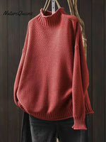 Women's Retro Solid Color Loose Elegant Half Turtleneck Casual Pullover Knitted Sweater