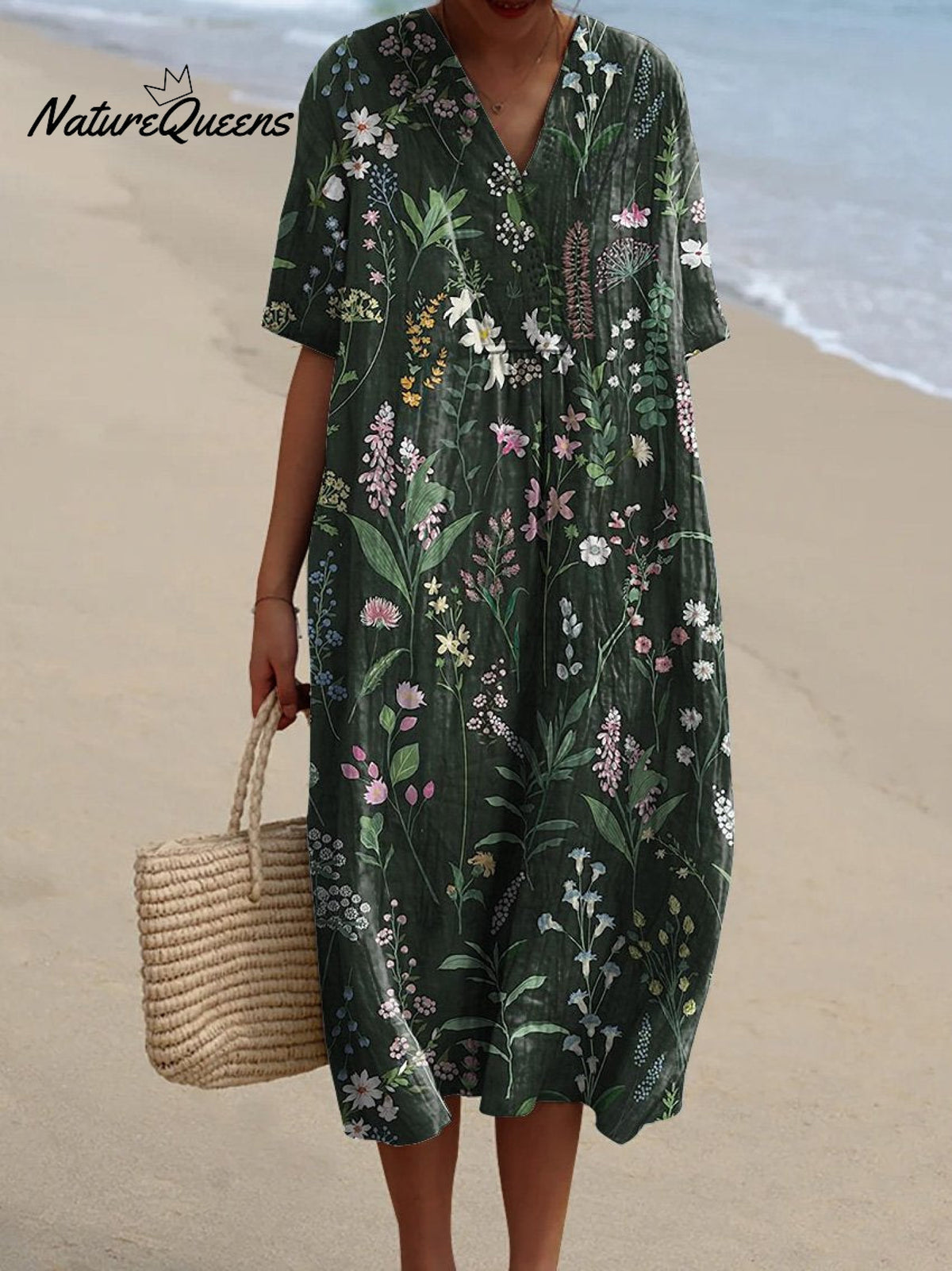 Spring Field In The Night Pattern Printed Women’s Flowy Dress Multicolor / S