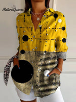 Women's Abstract Yellow Polka Dot Pattern Design Art Print Casual Cotton Shirt