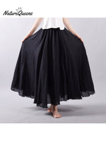 Women’s Cotton Linen Skirt Casual Elastic High Waist Pleated A-Line Beach Skirts Black / S