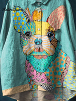 Vintage Lovely Dog Art Print Casual Cotton And Linen Shirt