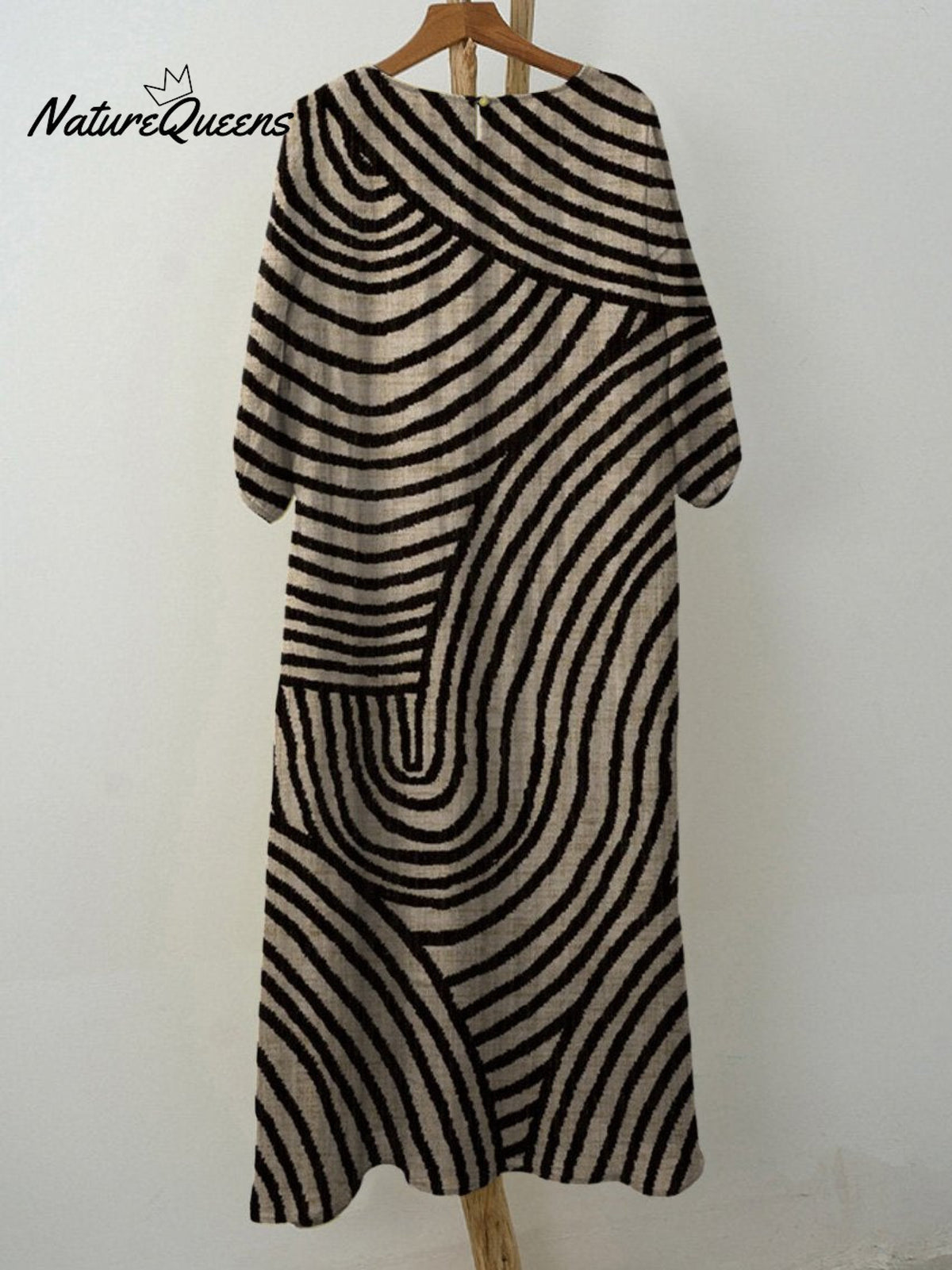 Women's Retro Hand Drawn Geometric Line Print Pocket Cotton Dress