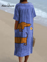 Women's Vintage Lovely Dachshund Art Print Flowy Dress