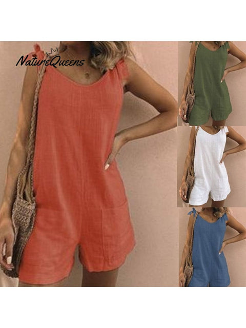 Women’s Cotton Overalls Casual Sleeveless Shorts Romper Jumpsuit