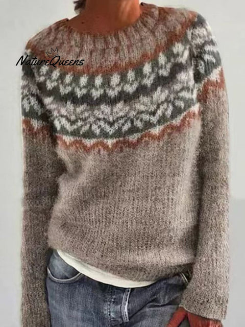Retro Art Print Casual Pullover Sweater