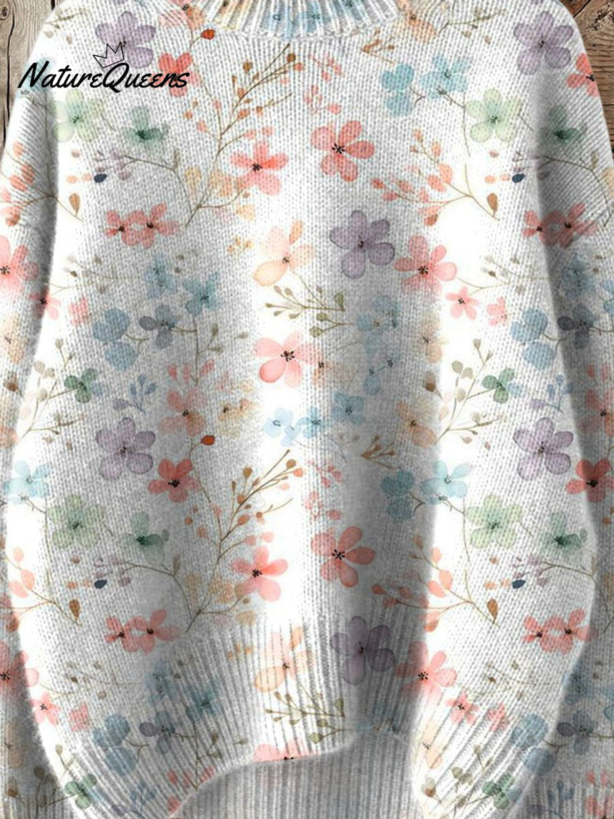 Lovely Floral Art Print Knit Turtleneck Pullover Sweater