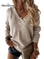 V-neck Long-sleeved Pullover Sweater Top