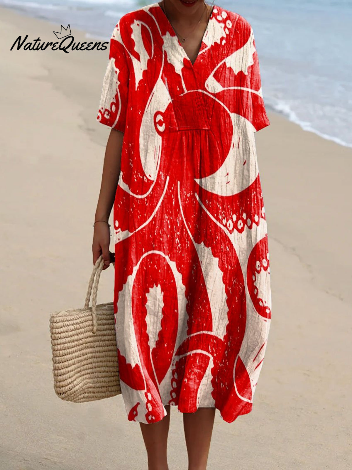 Women's Vintage Octopus Art Print Flowy Dress