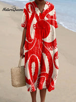 Women's Vintage Octopus Art Print Flowy Dress