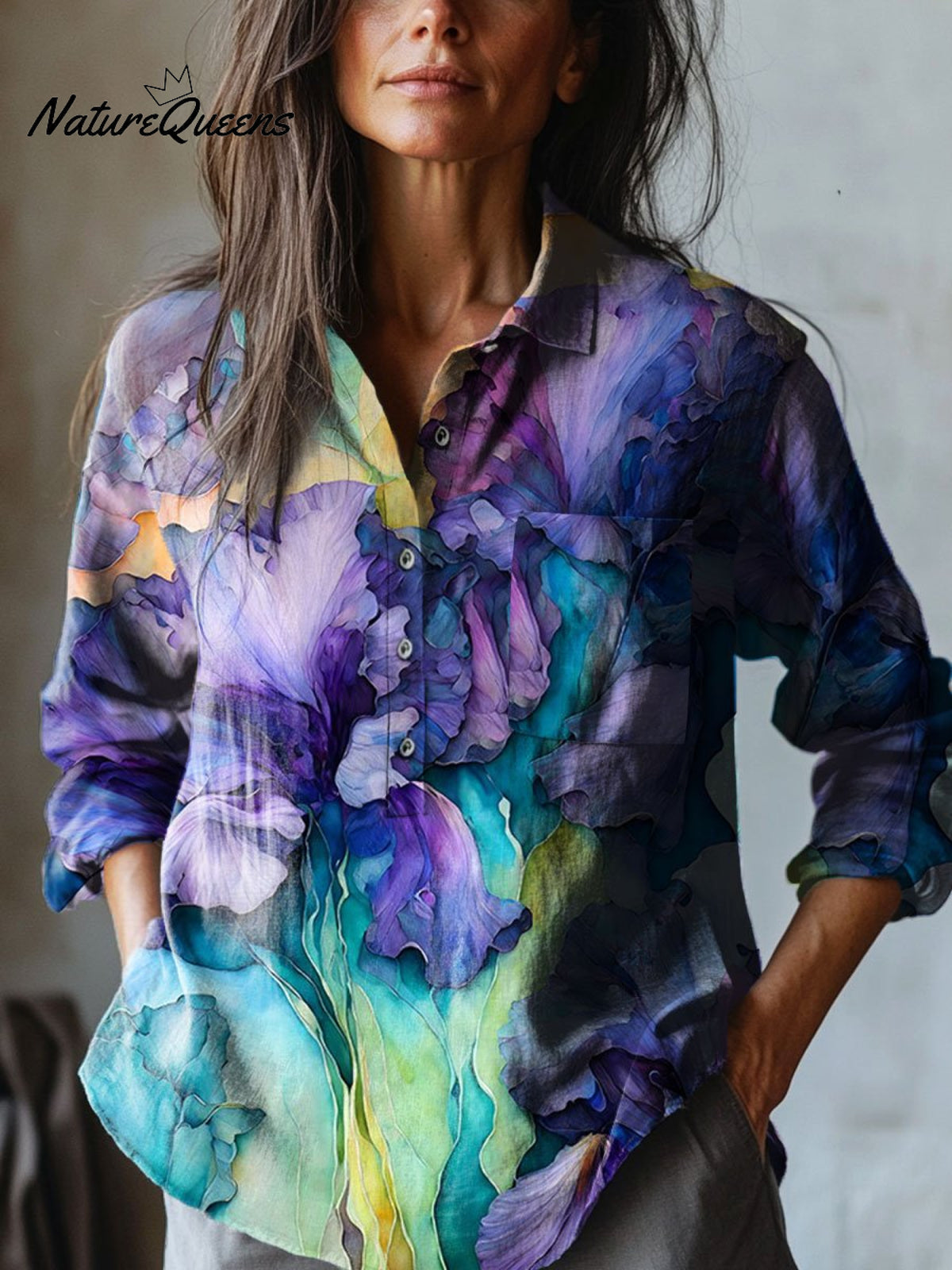 Women'sFlowers Art PrintCasual Cotton And Linen Shirt