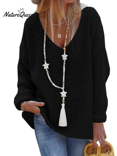 Sweater V-neck Long Sleeve Knitted Top