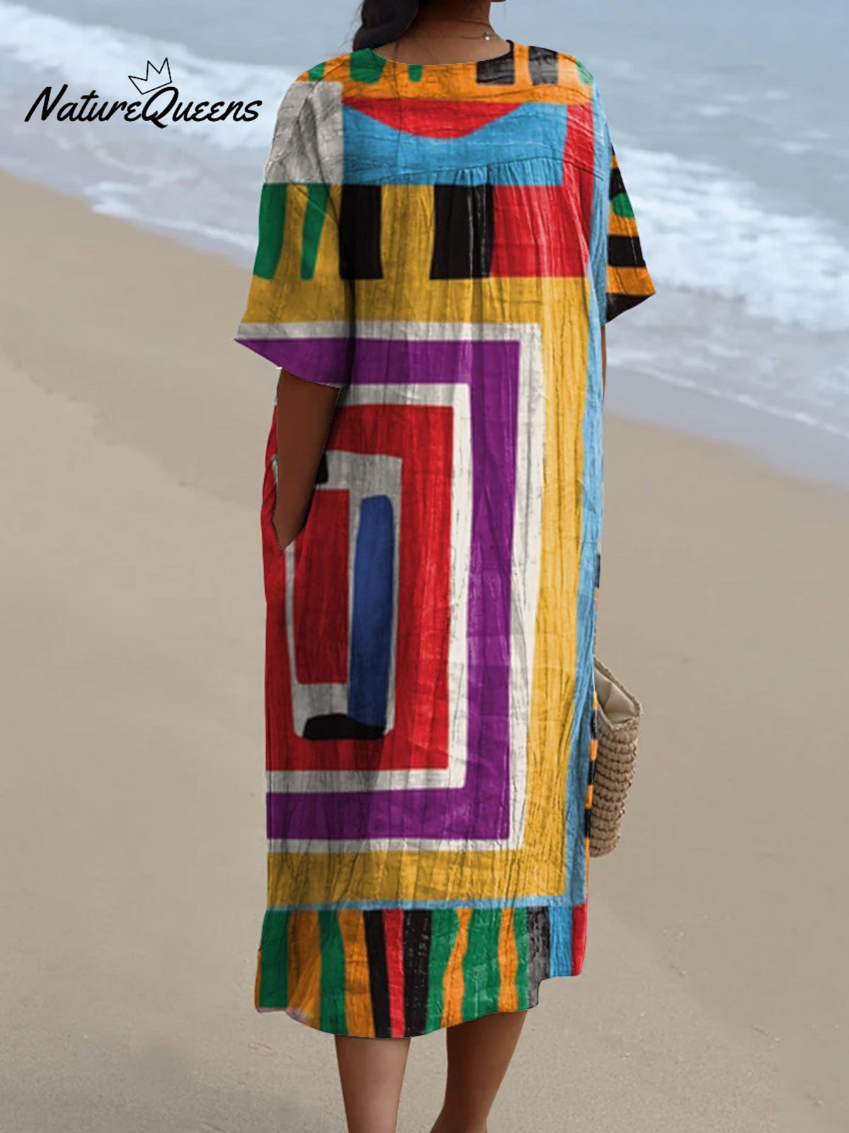 Women's Abstract Geometry Watercolor Splash Fluid Art Print Flowy Dress