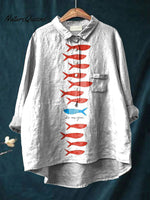 Be Unique Fish Graphic Printed Women's Casual Cotton And Linen Shirt