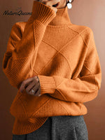 Women's Solid Color Stylish Long-sleeved Loose turtleneck Warm Casual Knitted Sweater