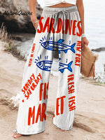 Women's Vintage Fish Sardine Art Print Cotton And Linen Casual Pants