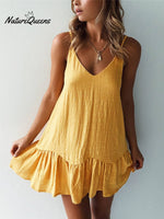 Women's Solid Color Loose Sexy Casual V-neck Cotton And Linen Dress