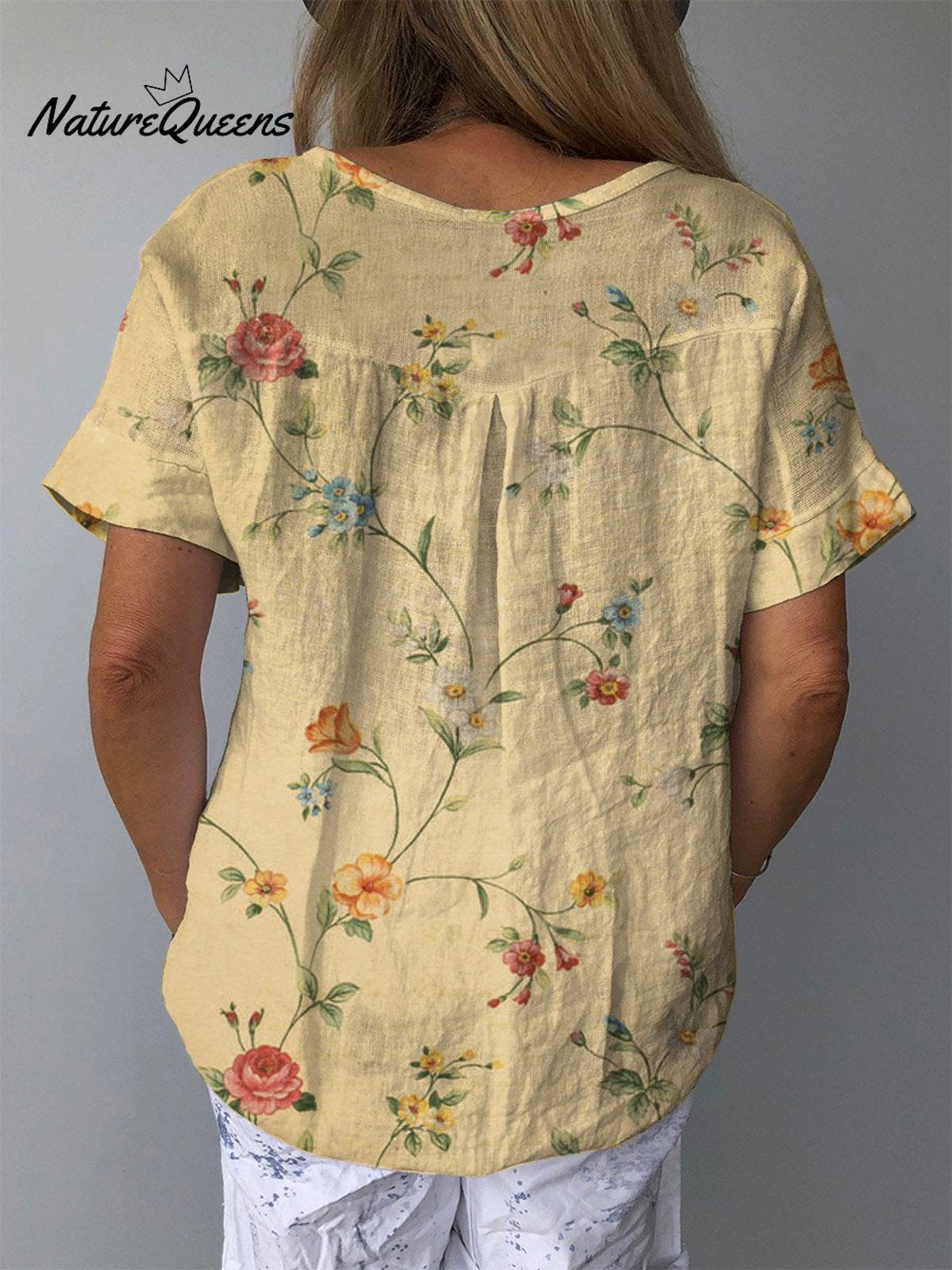 Women’s Retro Floral Art Print Casual Cotton And Linen Shirt