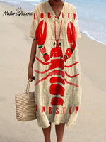 Women's Vintage Lobster Art Print Flowy Dress