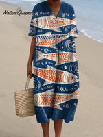 Women's Vintage Lovely Fish Art Print Flowy Dress