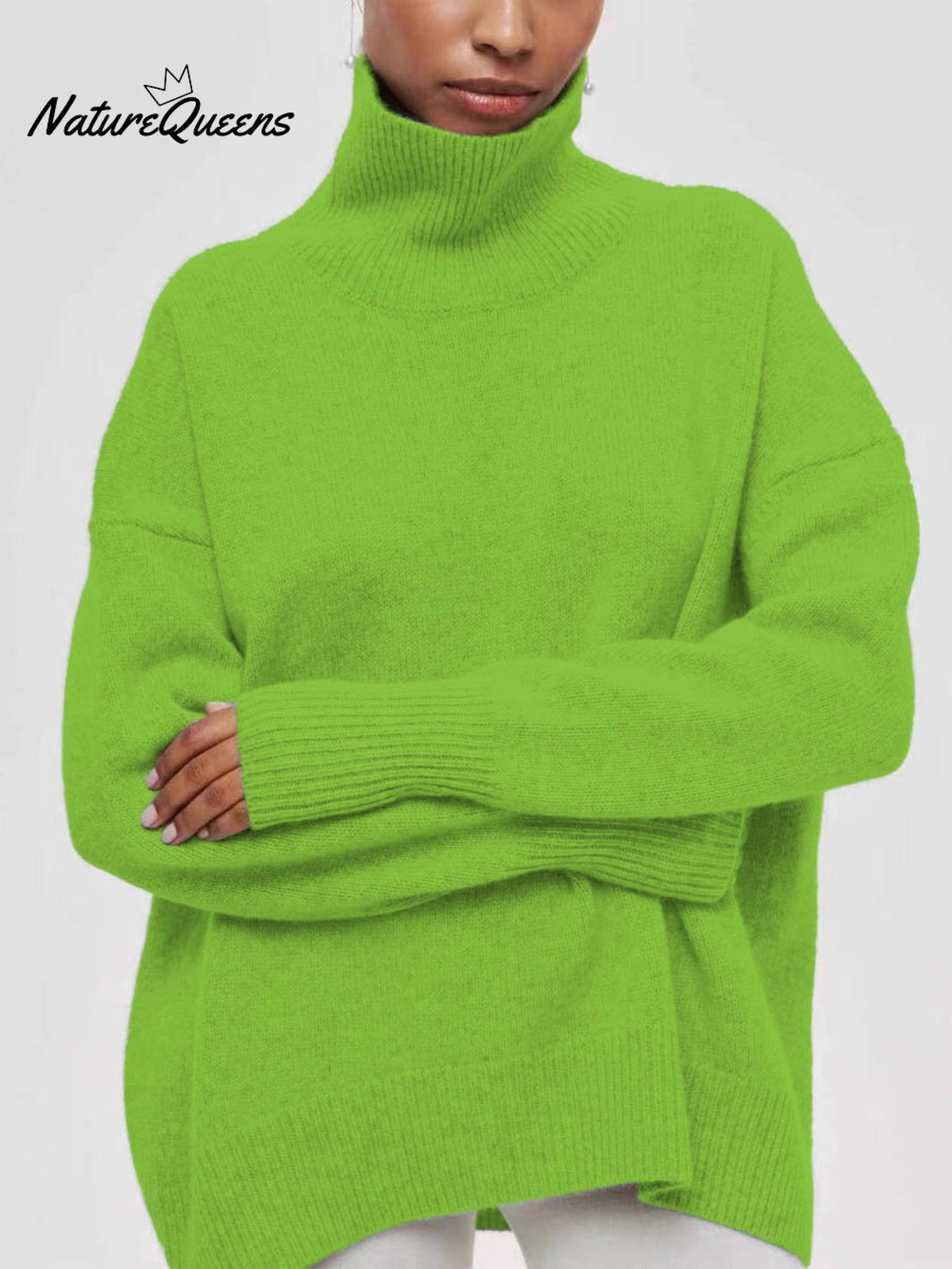 Women's Solid Color Stylish Long-sleeved Loose turtleneck Warm Casual Knitted Sweater