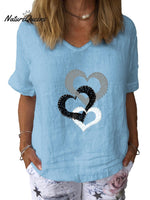 Women’s Love Art Print Cotton & Linen Casual Top Light Blue / S