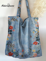 Retro Floral Art Print Linen Tote Bag