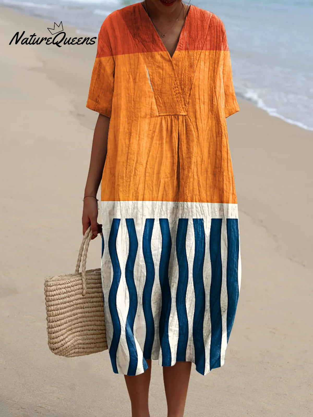 Women's Color-blocking Watercolor Splash Fluid Art Print Flowy Dress