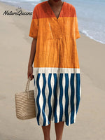 Women's Color-blocking Watercolor Splash Fluid Art Print Flowy Dress