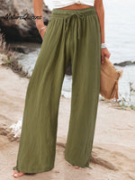 Women’s Cotton And Linen Wide Leg Casual Pants Army Green / S