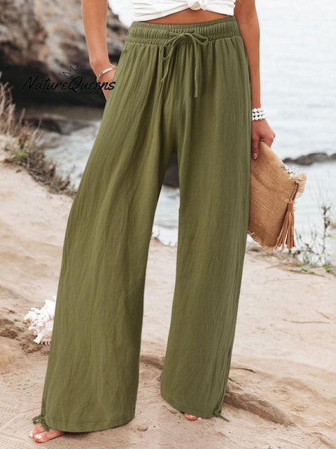 Women’s Cotton And Linen Wide Leg Casual Pants Army Green / S