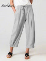 Women’s Slacks With Cotton And Linen Drawstring Pockets Grey / S