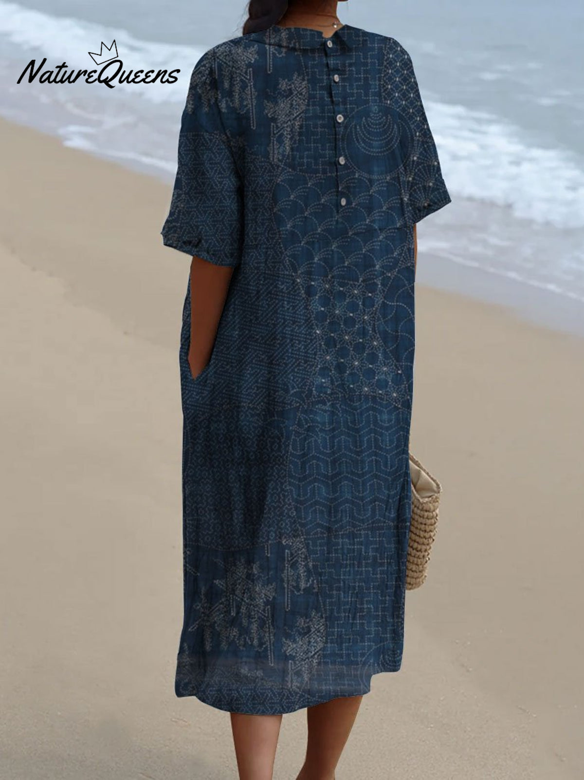 Women's Japanese Art Print Cotton And LinenDress