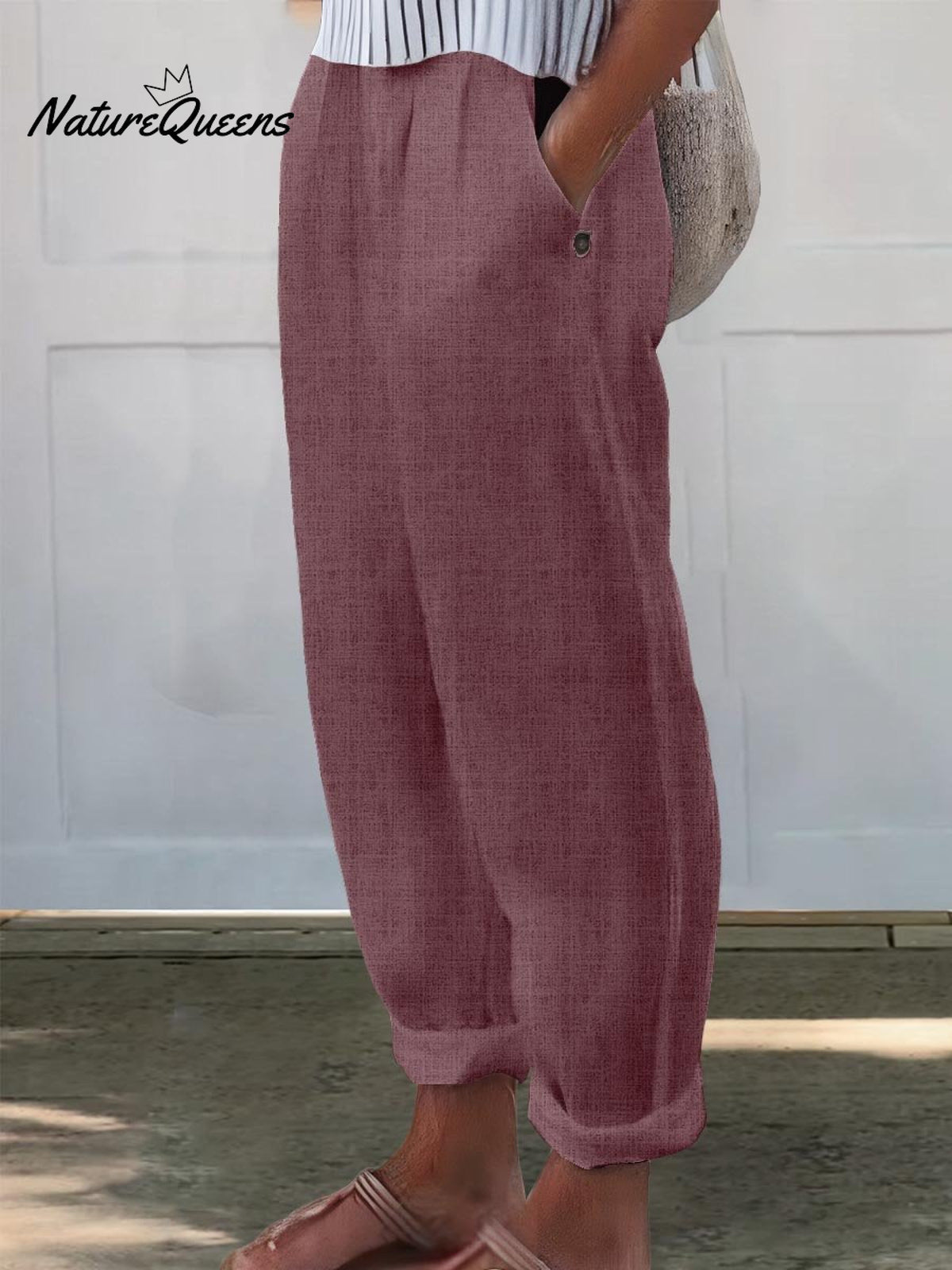 Women’s Printed Cotton And Linen Casual Pants Maroon / S