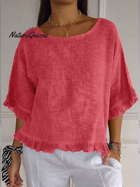 Women's Cotton Linen Ruffled Top