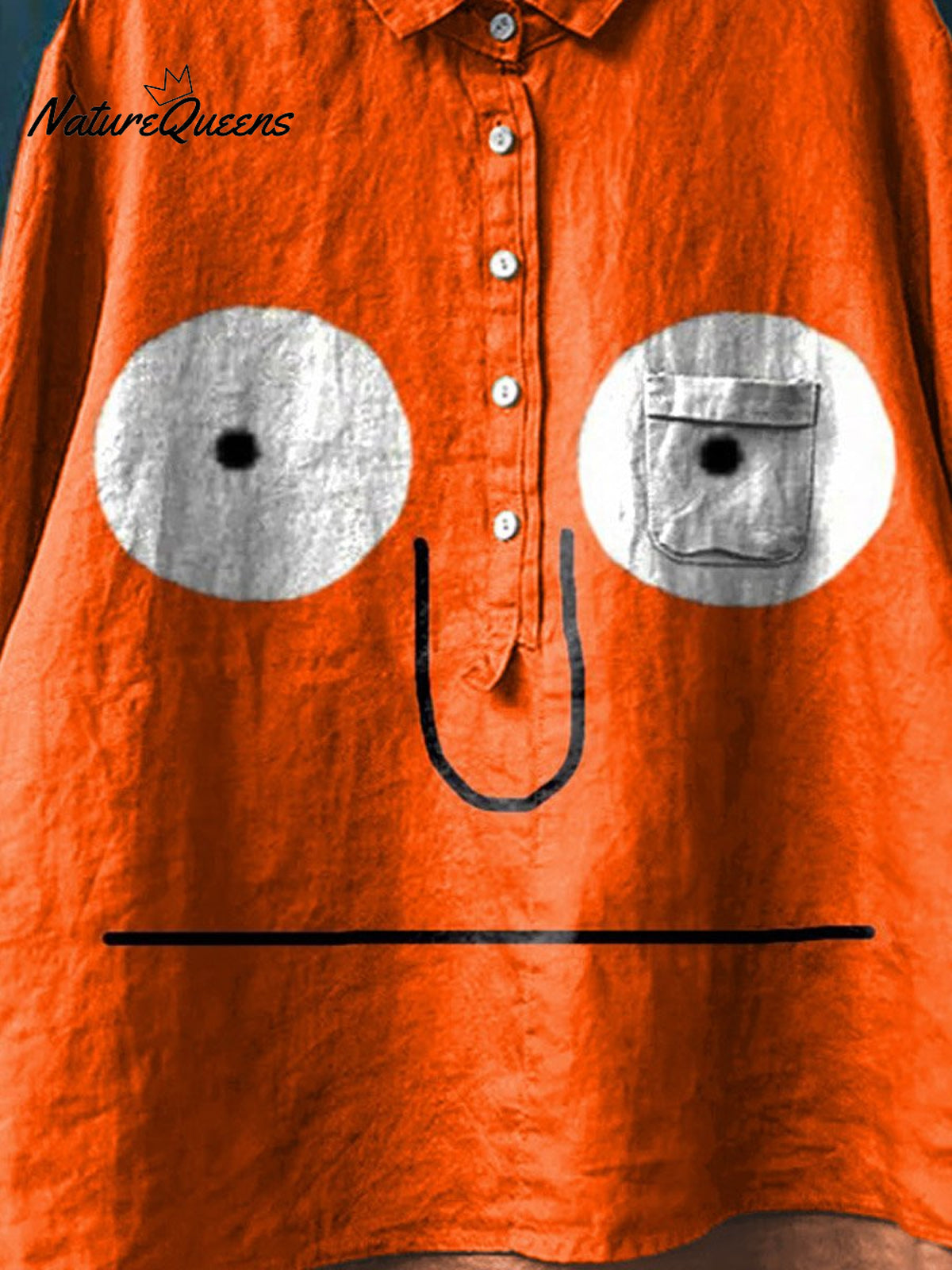 Vintage Lovely Face Art Print Casual Cotton And Linen Shirt