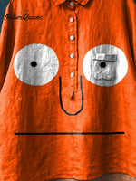 Vintage Lovely Face Art Print Casual Cotton And Linen Shirt