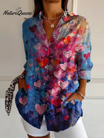 Women's Texture of Love Print Casual Cotton Shirt