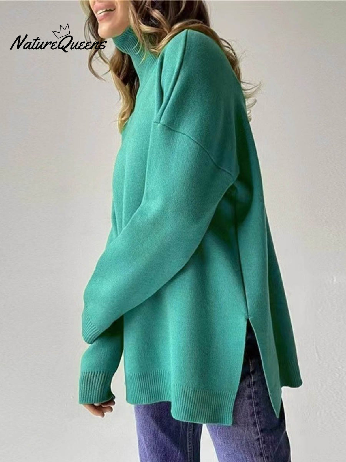 Women's Solid Color Stylish Long-sleeved Loose turtleneck Warm Casual Knitted Sweater