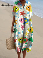 Lovely Cartoon Fish And Sea Star Pattern Printed Women's Flowy Dress