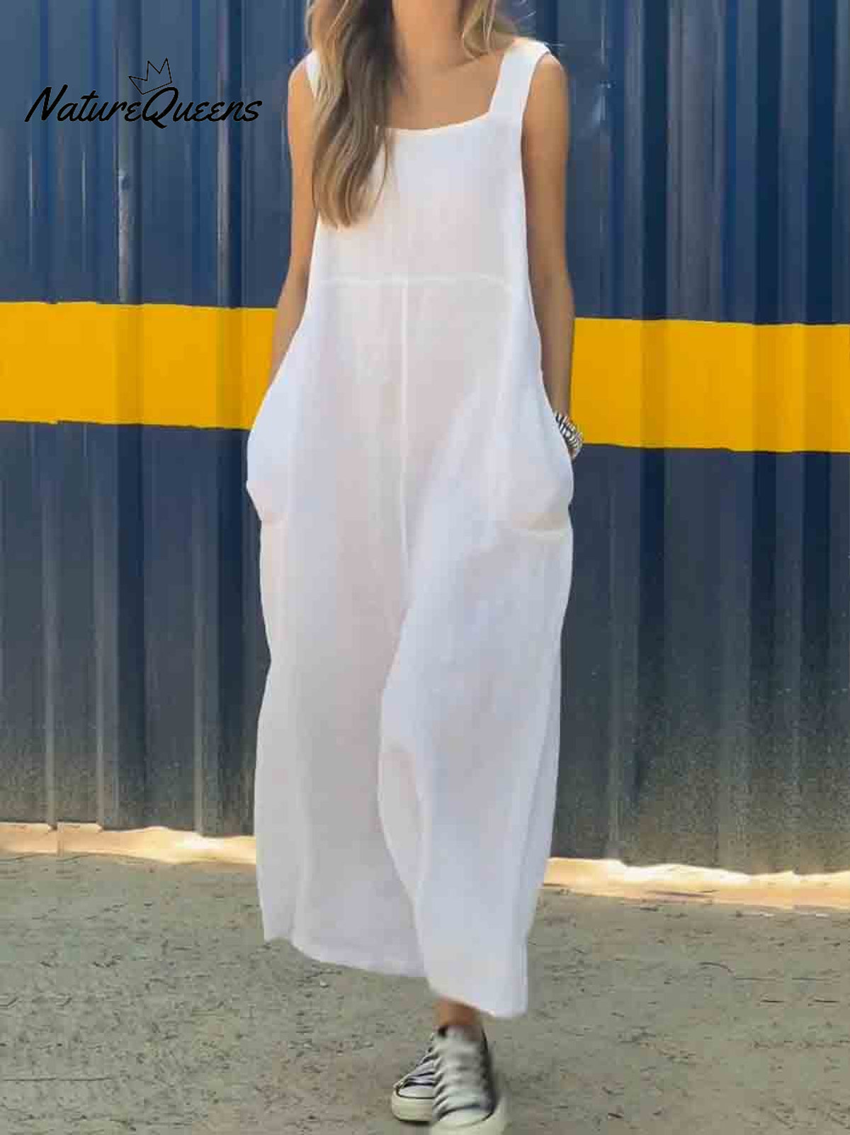 Women's Casual Cotton Linen Wide Leg Jumpsuit