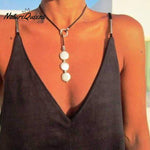 Bohemian Vintage Multi - Round Alloy Cowhide Rope Necklace