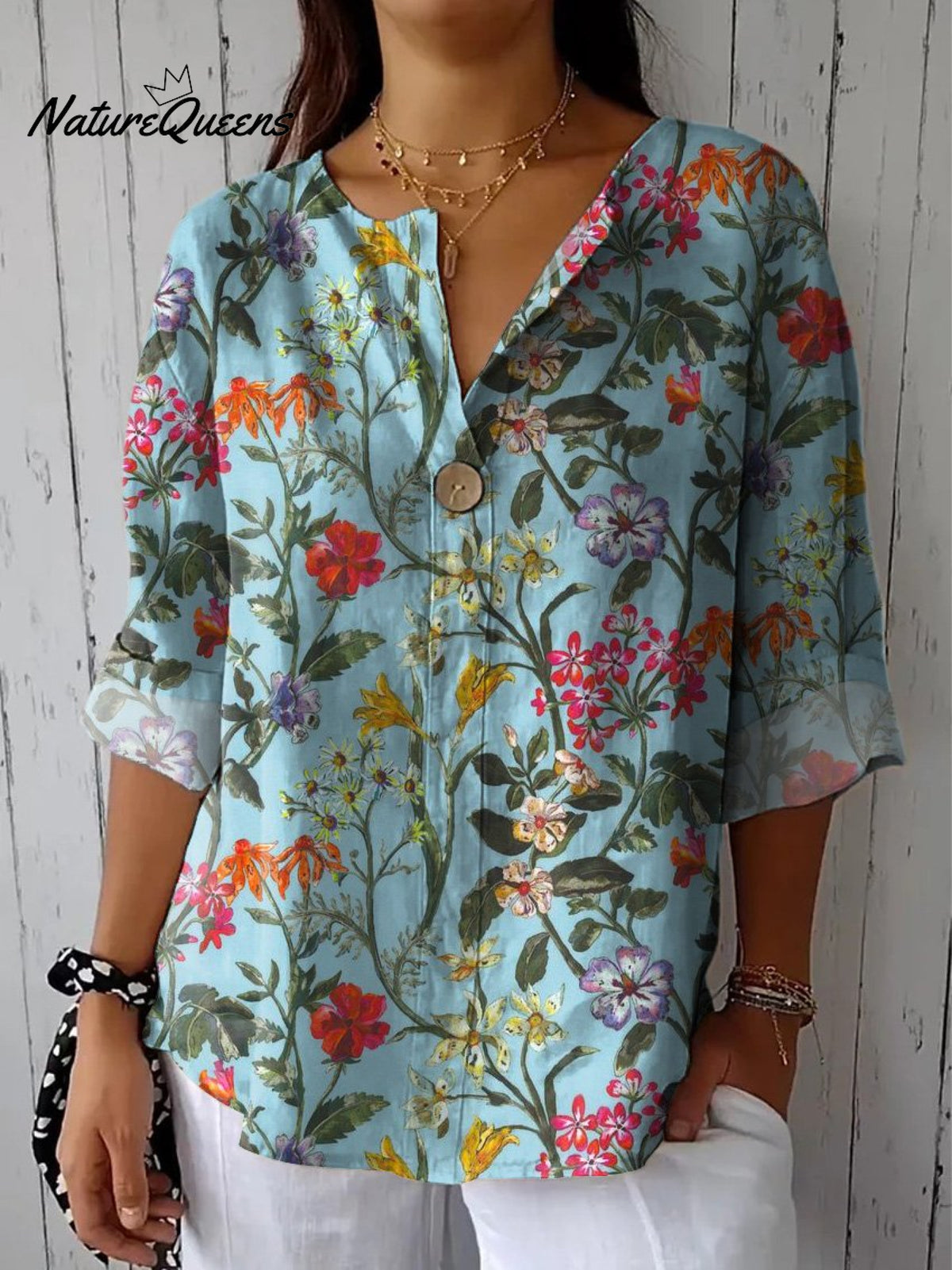 Colorful Summer Floral Pattern Printed Women's Casual Cotton Linen Shirt